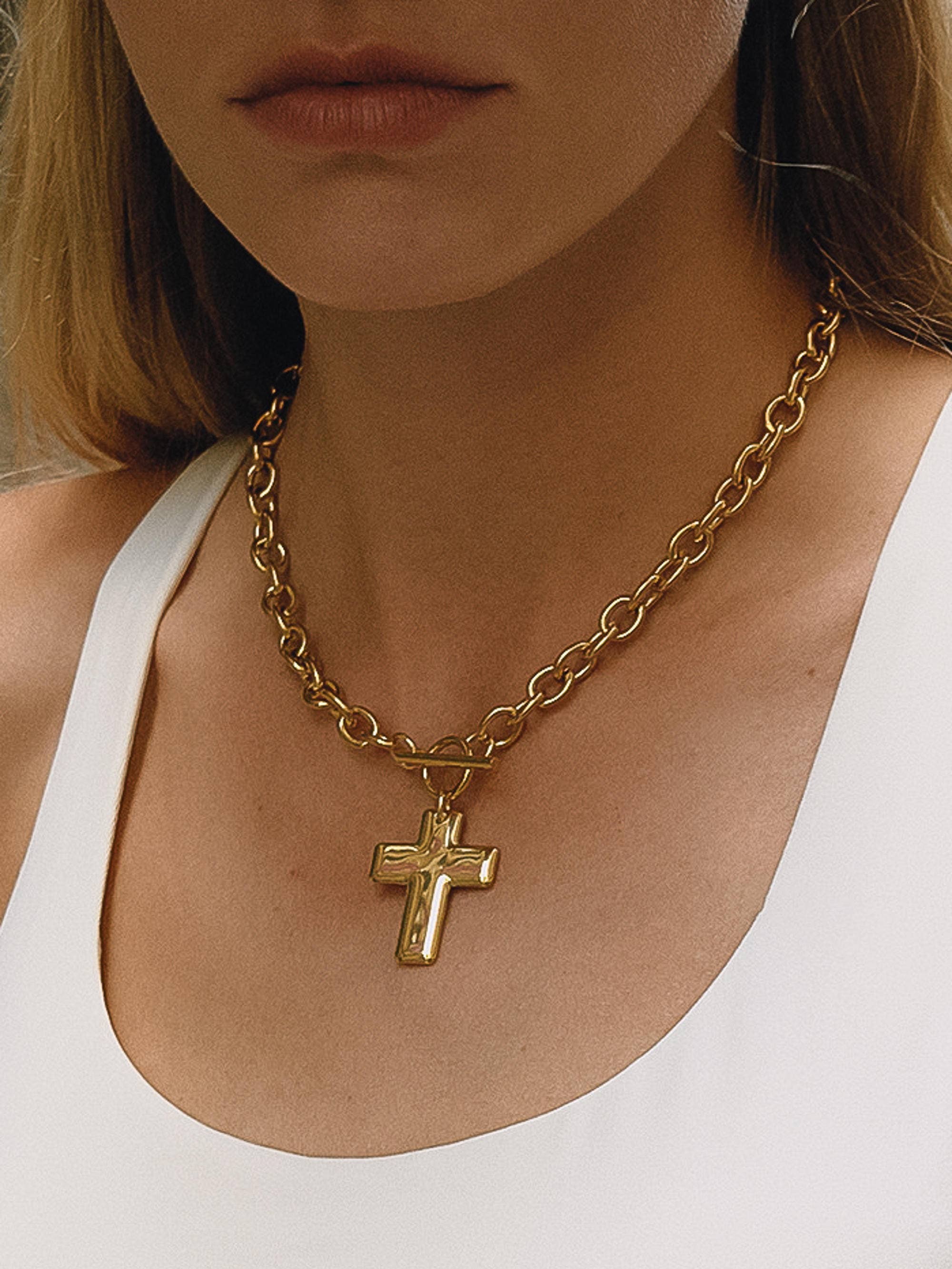 Trinite 18K Gold Non-Tarnish Cross Pendant Necklace