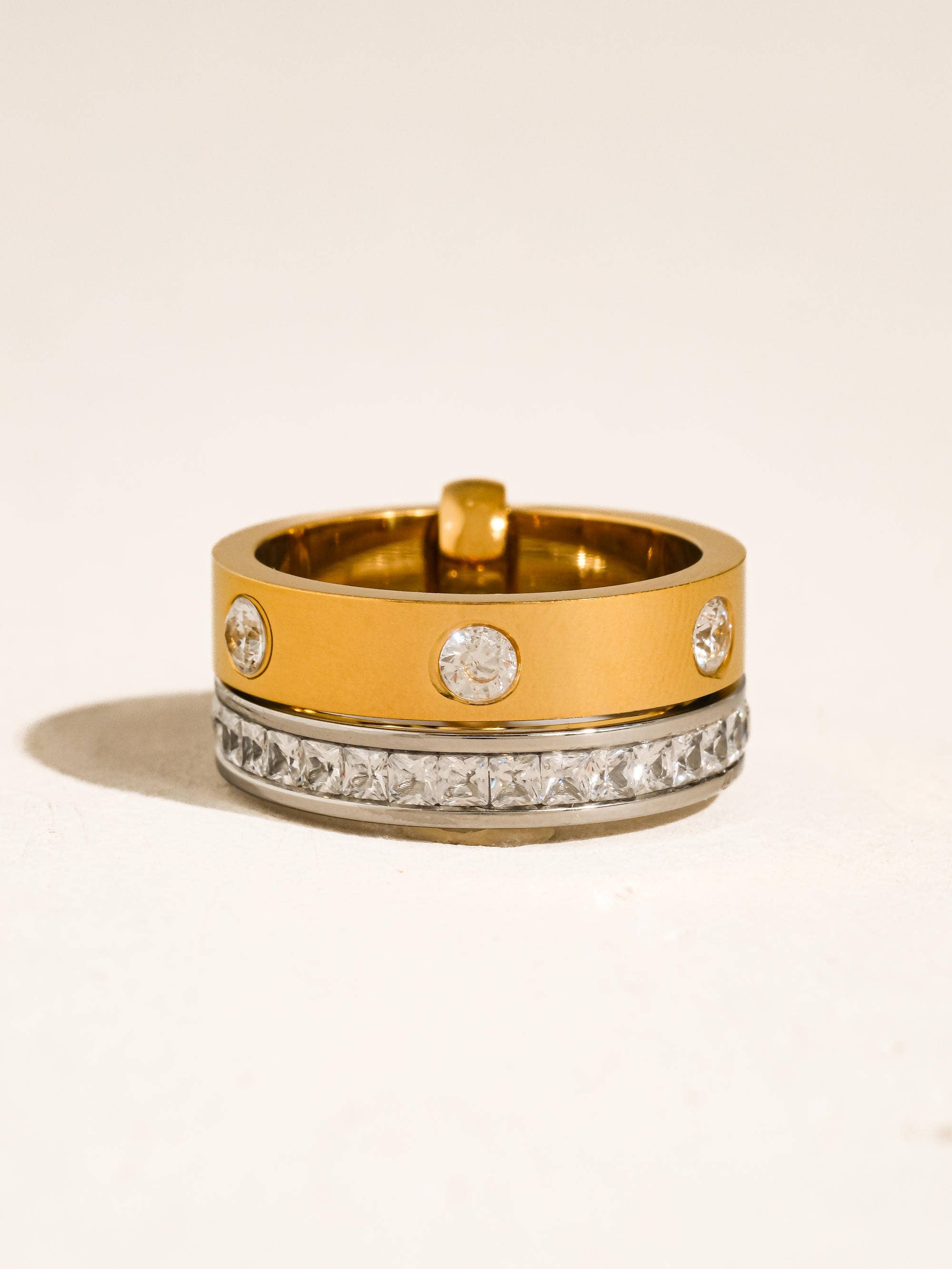 Greyson 18K Gold Non-Tarnish Two-Tone Crystal Band Ring