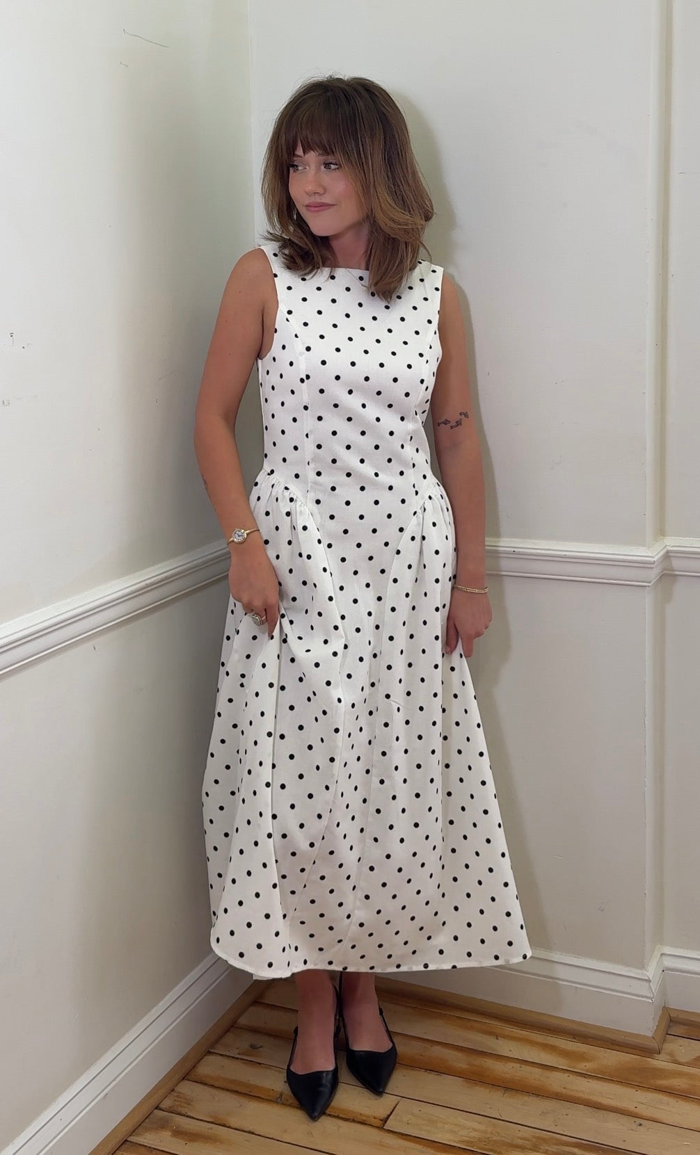 POLKA DOT FIT AND FLARE MIDI DRESS