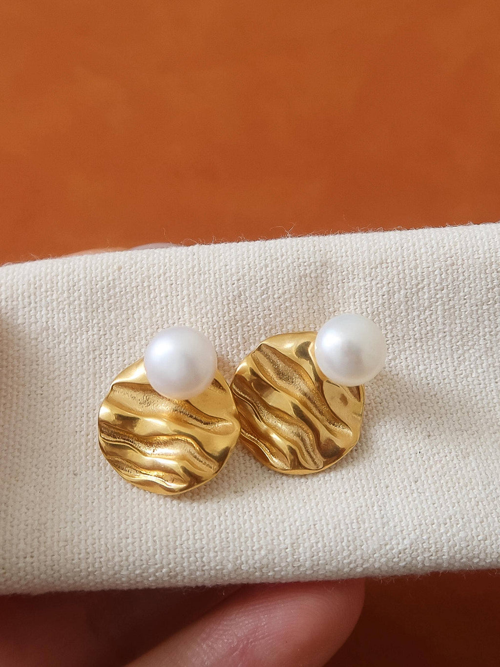 Laurelle 18K Gold Non-Tarnish Textured Pearl Stud Earrings