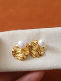 Laurelle 18K Gold Non-Tarnish Textured Pearl Stud Earrings