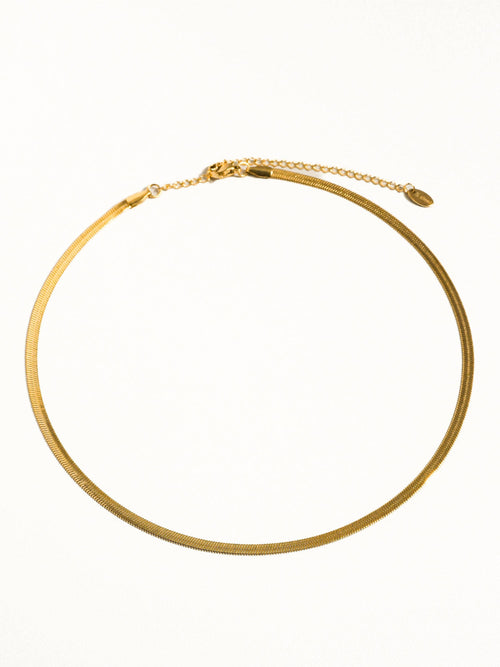 Collectique 18K Gold Non-Tarnish Flat Snake Chain Necklace & Bracelet Bracelets Flânerie by MAIQ Yellow Gold / Sylvie Necklace Collectique Yellow Gold / Sylvie Necklace Flânerie by MAIQ Bracelets 18K Gold Non-Tarnish Flat Snake Chain Necklace & Bracelet
