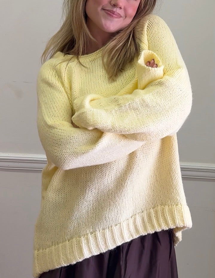 RAGLAN CREW NECK RIBBED HEM KNIT PULLOVER