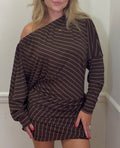 Stripe Crossover Off-the-Shoulder Draped Romper