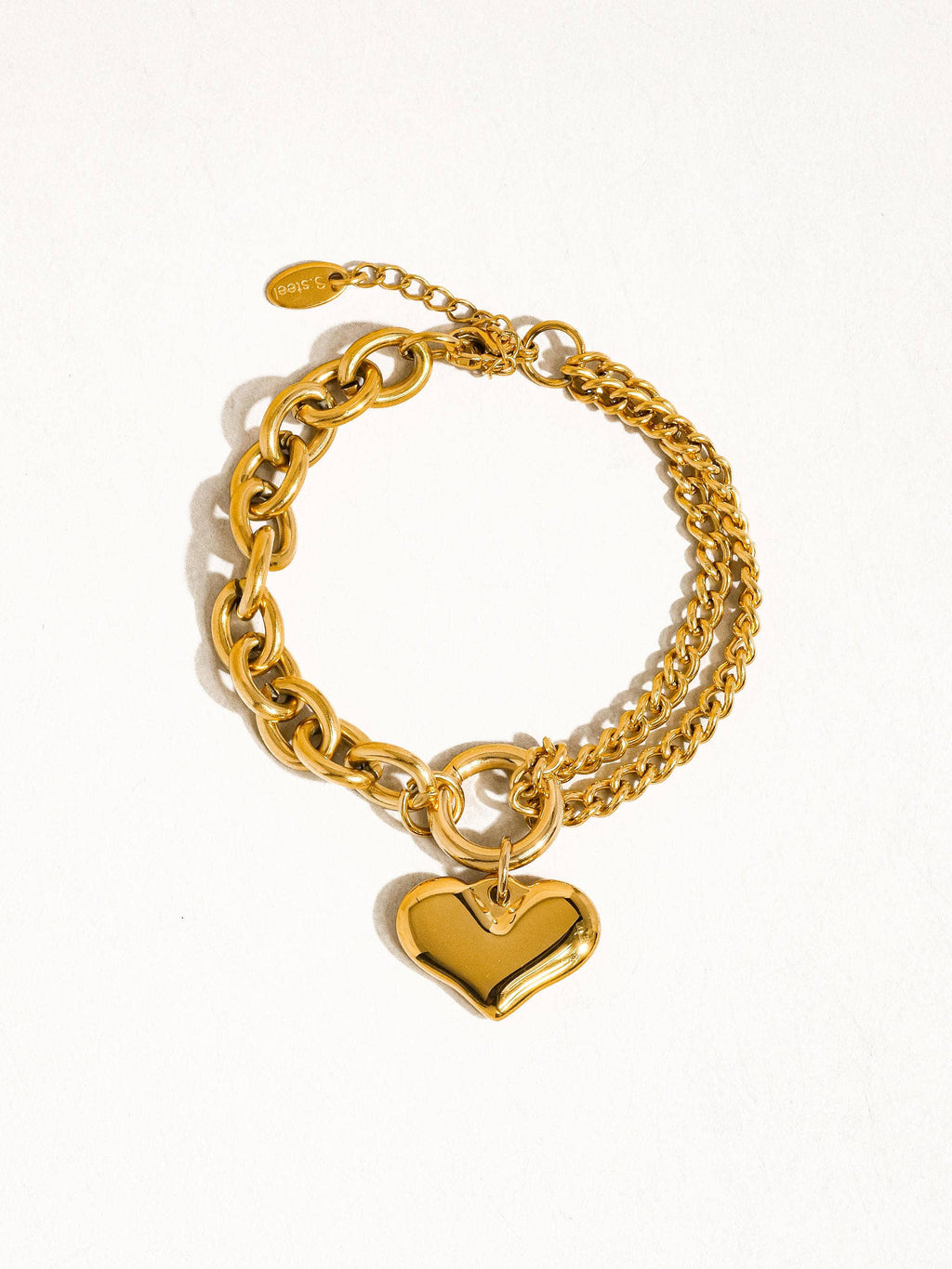 18K Gold Non-Tarnish Heart Chain Bracelet