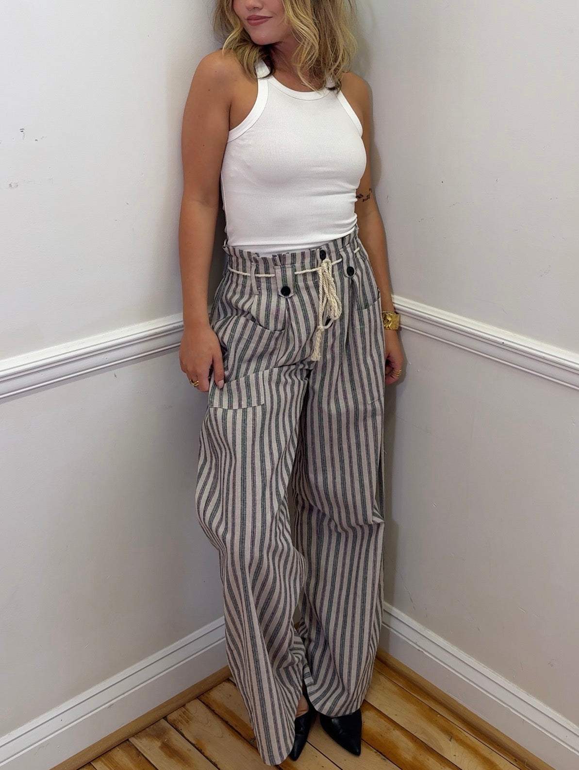 Cally Stripe Drawstring Wide-Leg Pants