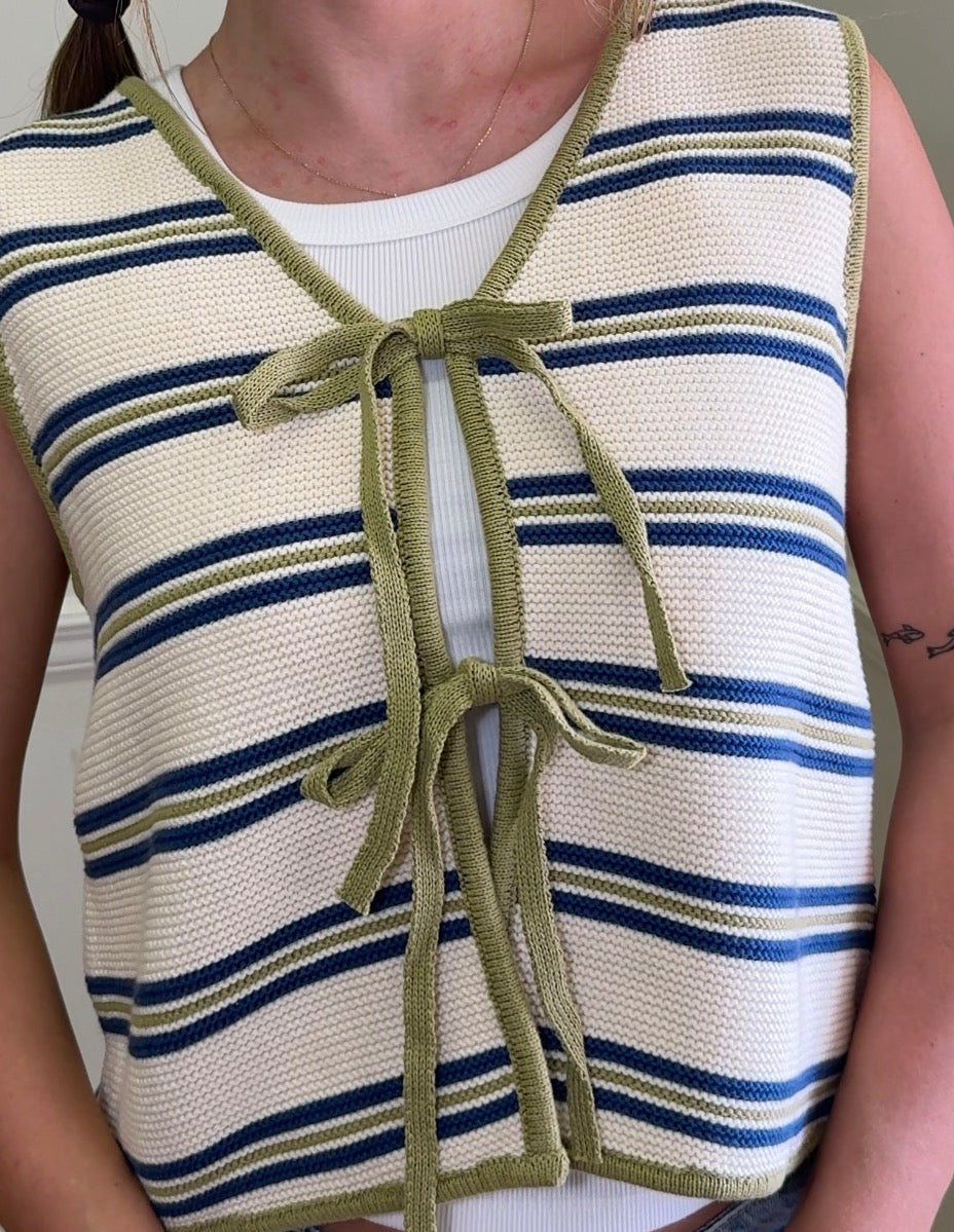 STRIPED KNIT VEST WITH TIE FRONT