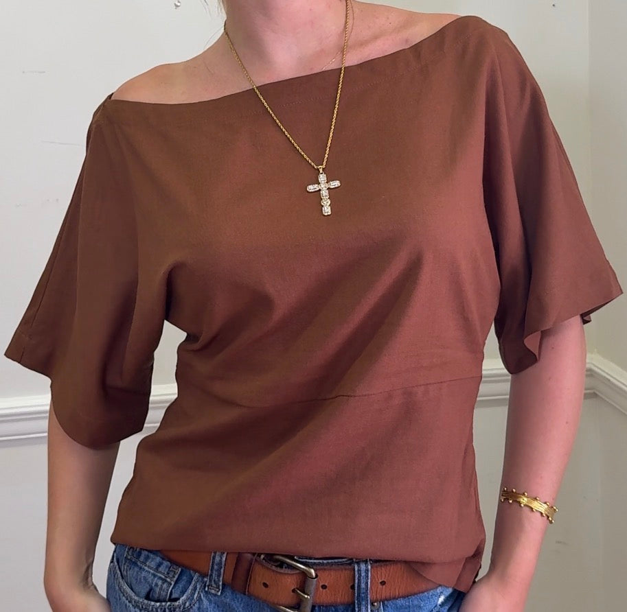 Elena Linen Blend One Shoulder Top