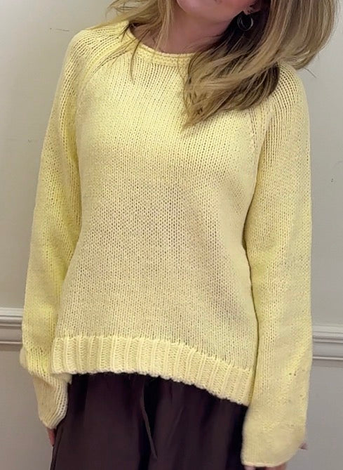 RAGLAN CREW NECK RIBBED HEM KNIT PULLOVER