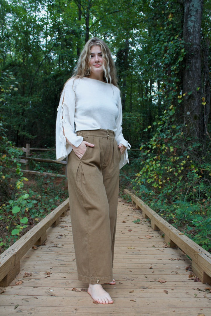 Beige Wide Leg Pants