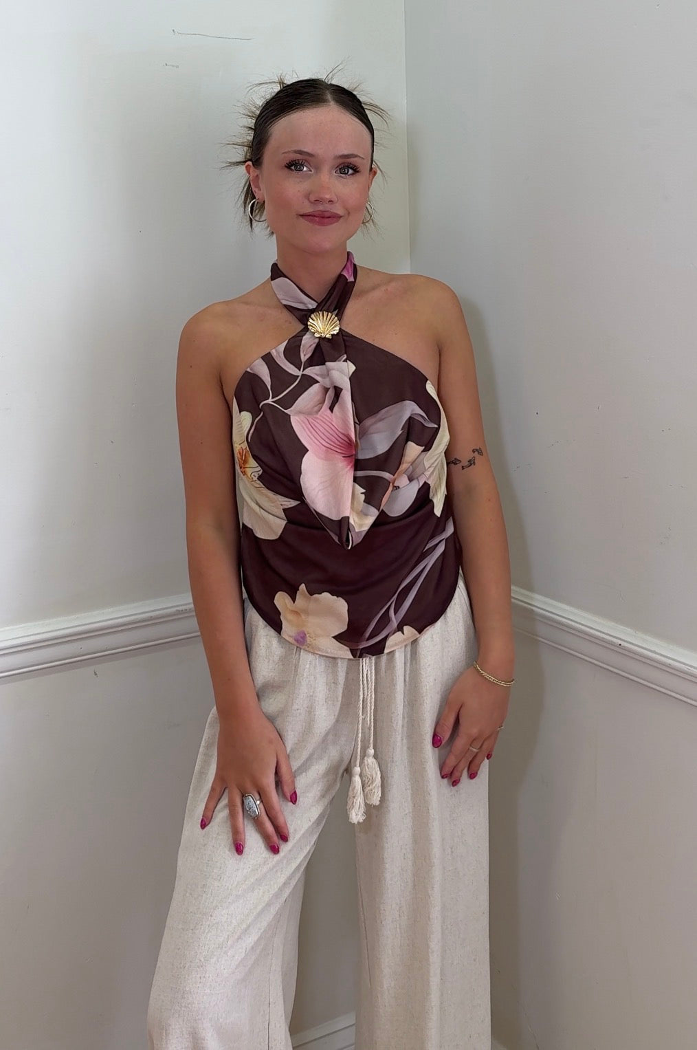 Collectique HALTER FLORAL BLOUSE One and Only Collective XS / BROWN Collectique XS / BROWN One and Only Collective HALTER FLORAL BLOUSE