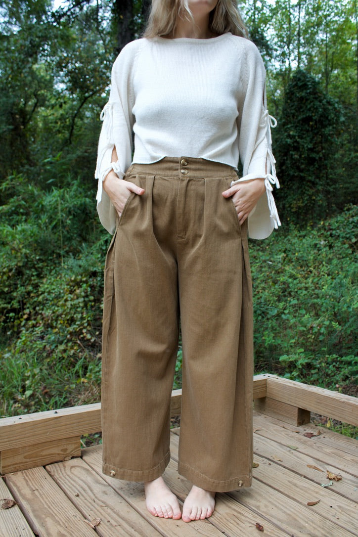 Beige Wide Leg Pants