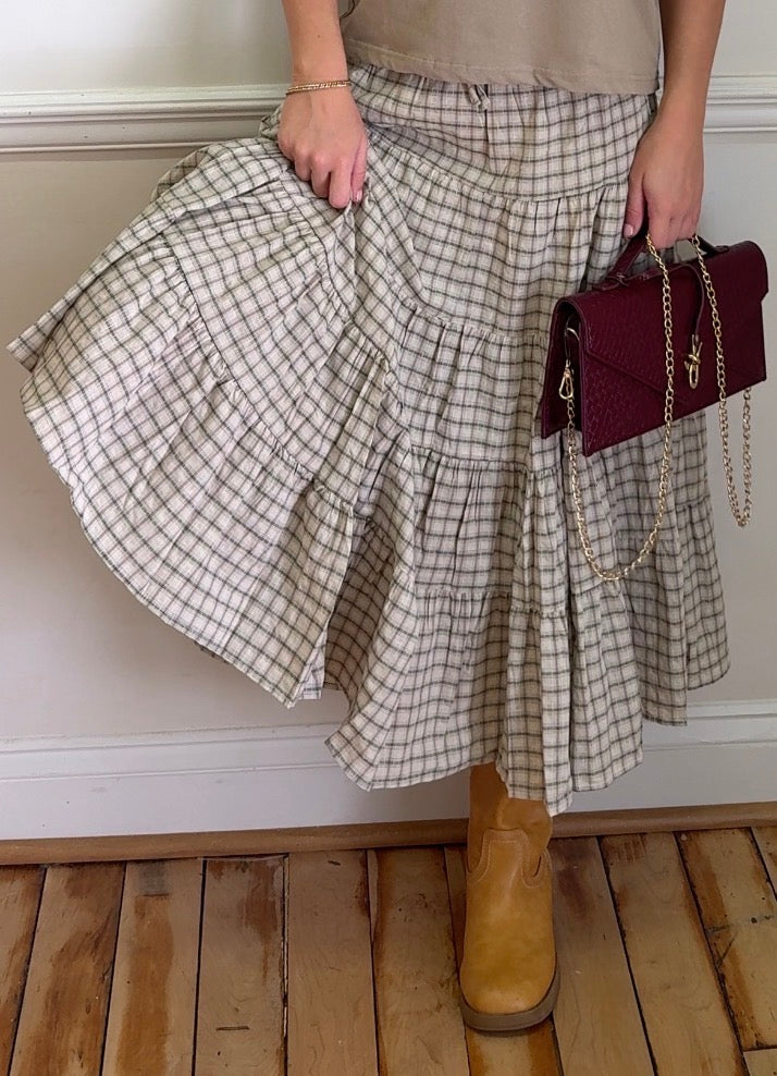 Elastic Waistband Tiered Plaid Skirt