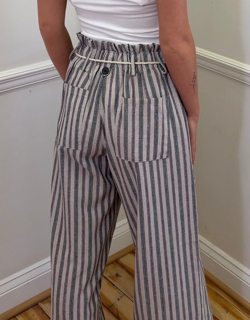 Cally Stripe Drawstring Wide-Leg Pants