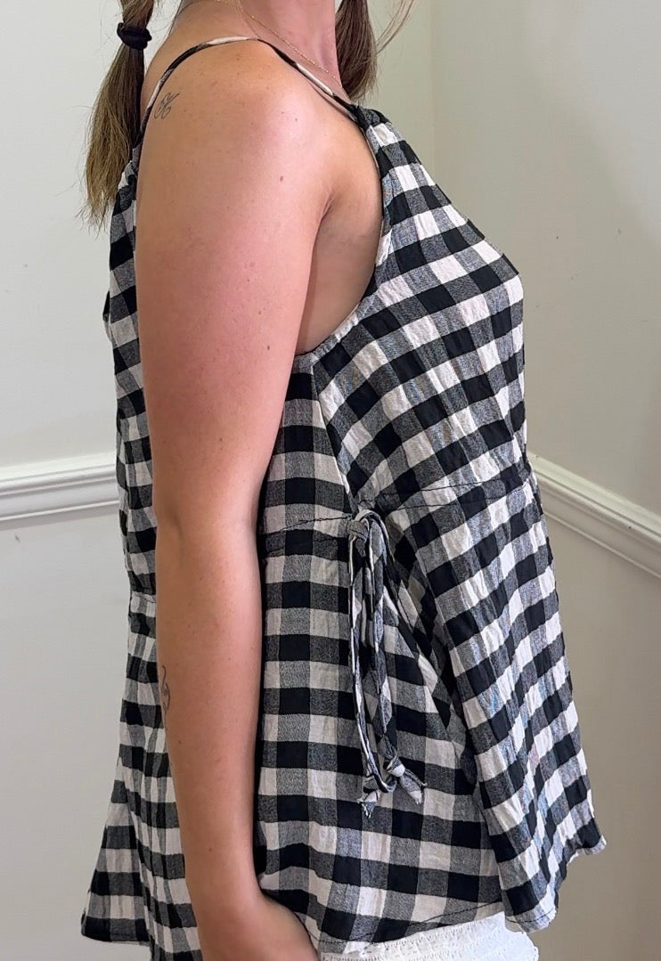 GINGHAM SLEEVELESS ELASTIC BAND WAIST TOP
