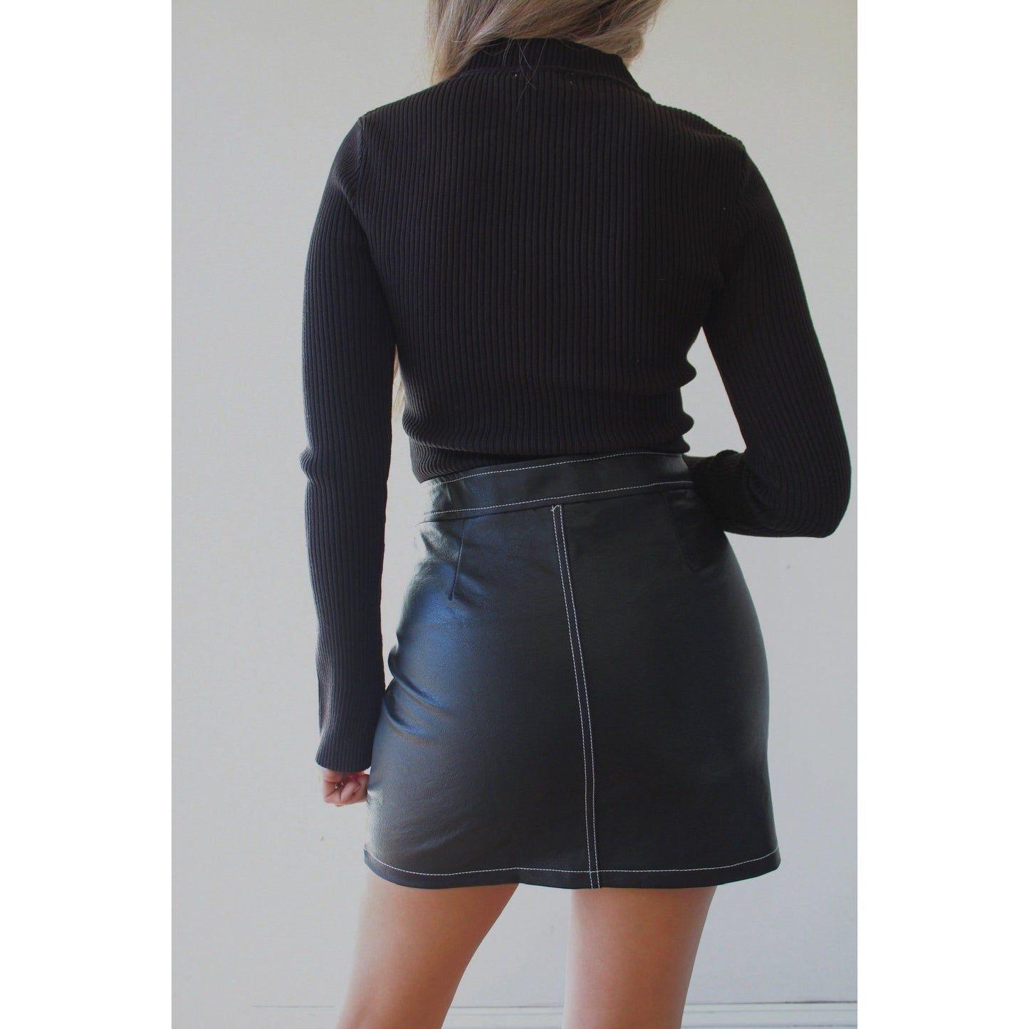 Black Leather Carpenter Styled Skirt