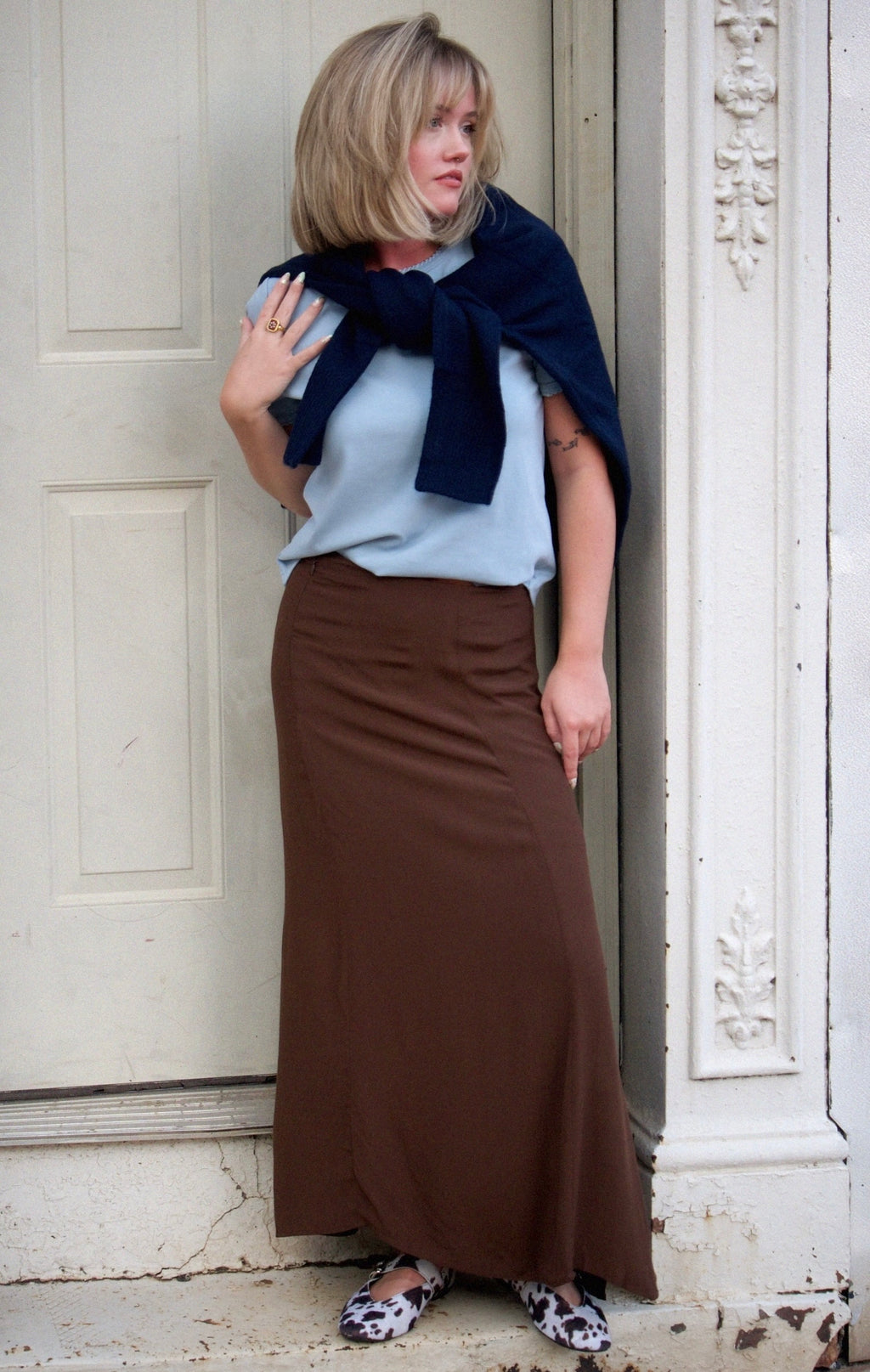 Chocolate midi skirt