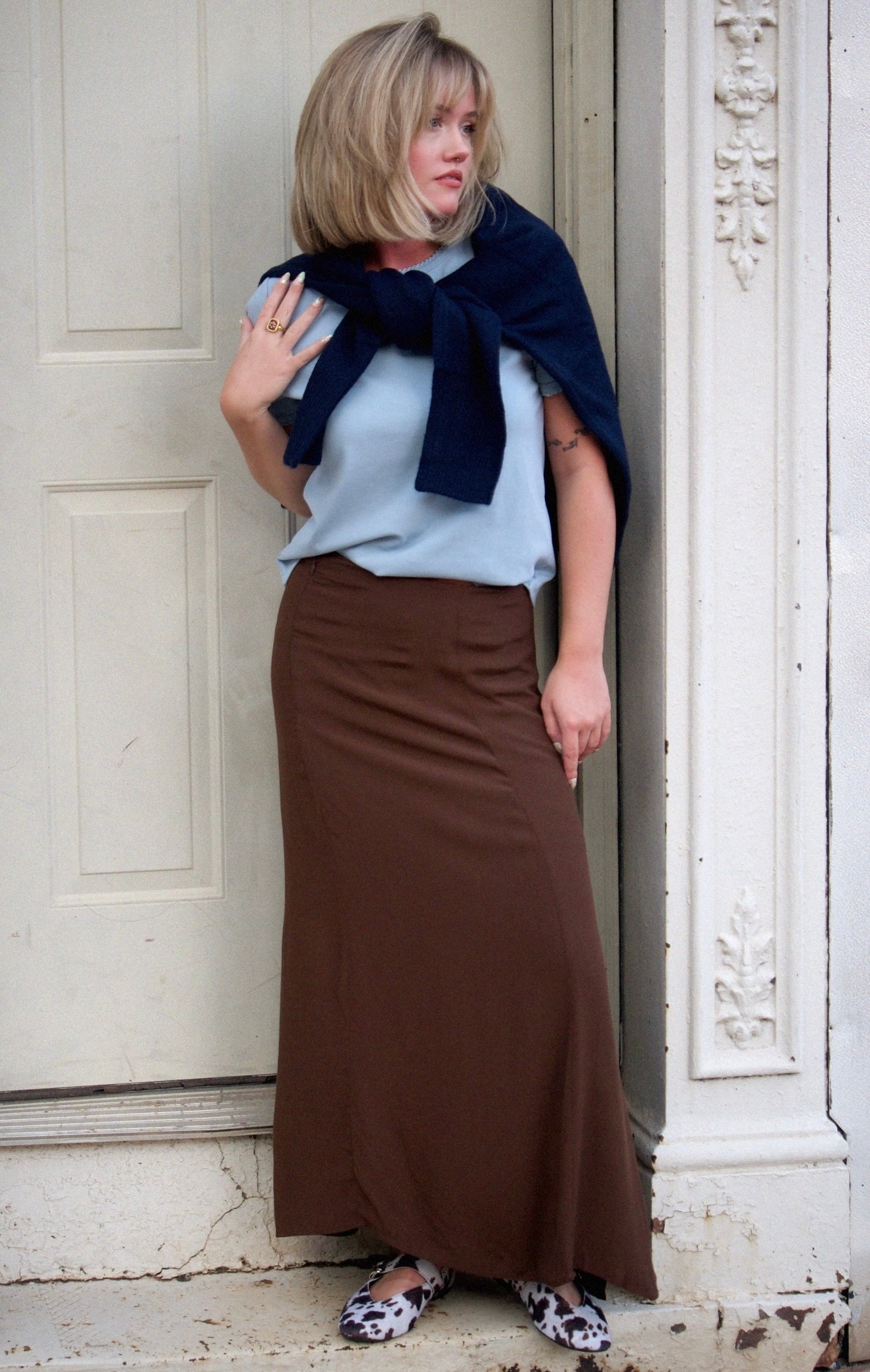 Chocolate midi skirt