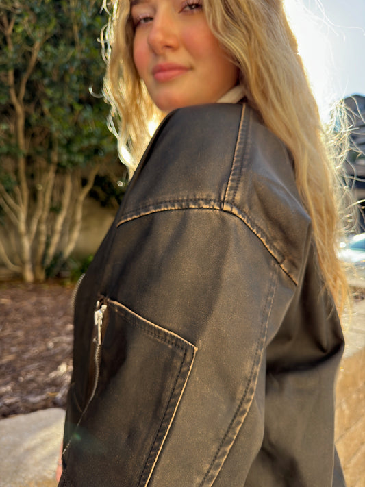 Faux Leather Bomber Jacket