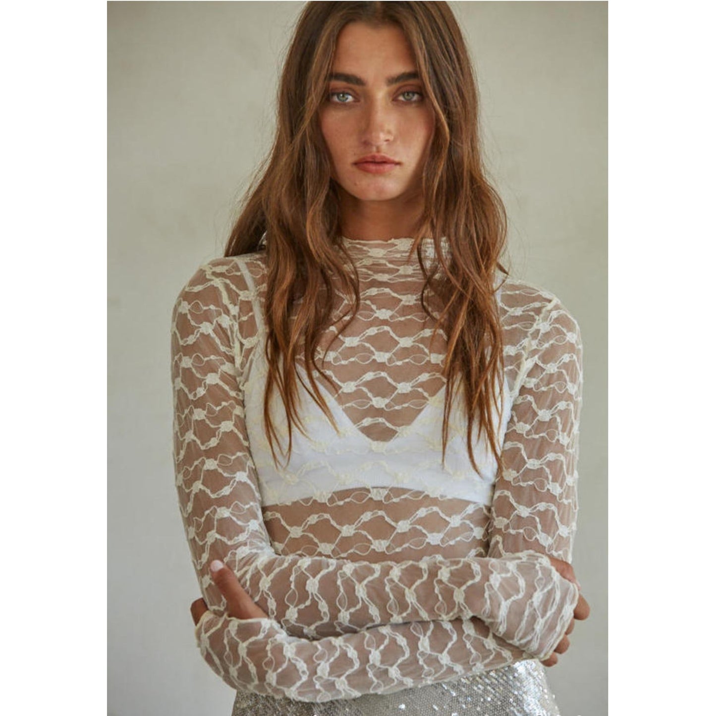 white floral lace layering top