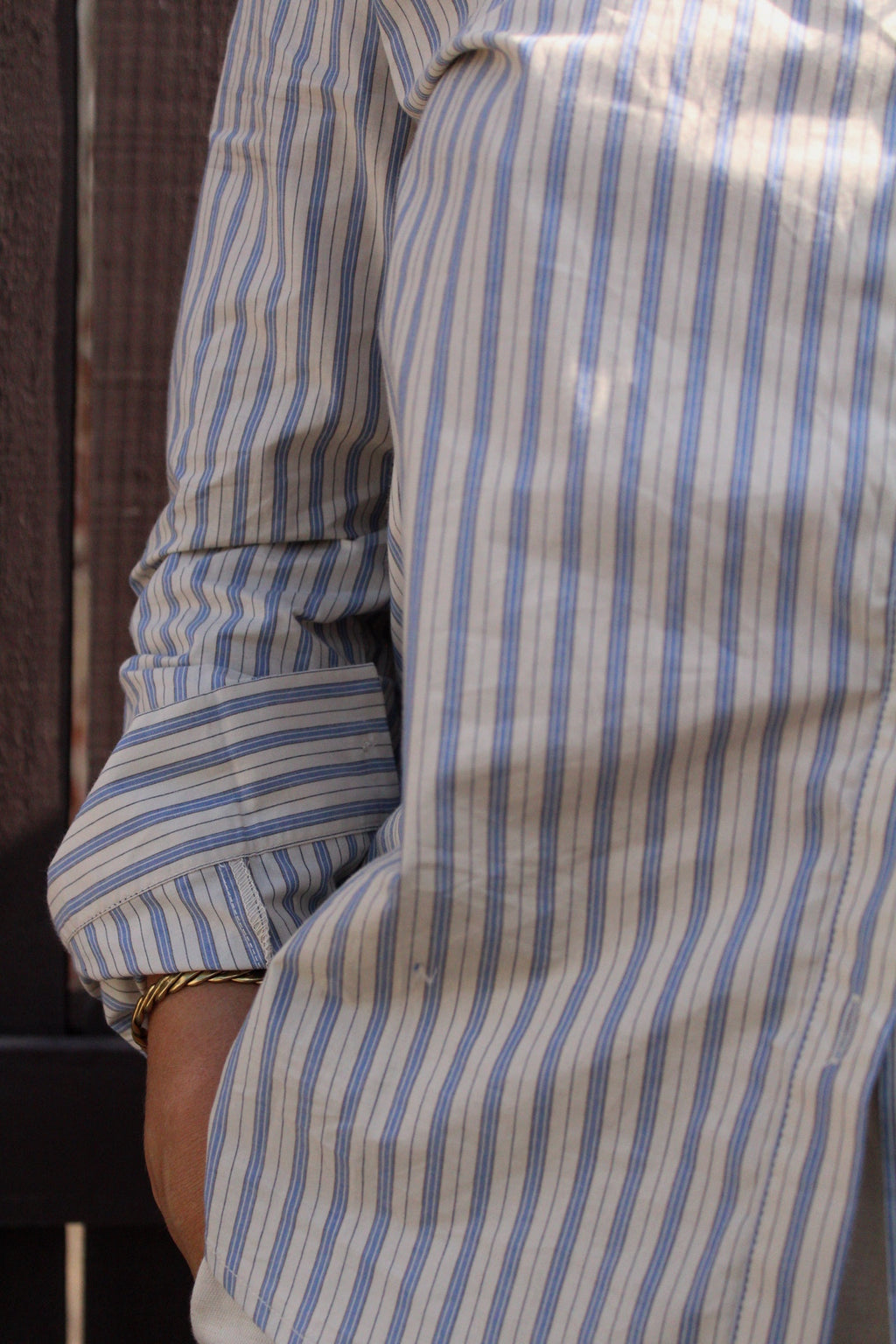 Blue Striped Collard Top