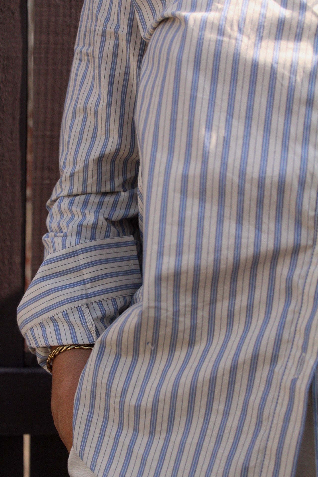 Blue Striped Collard Top