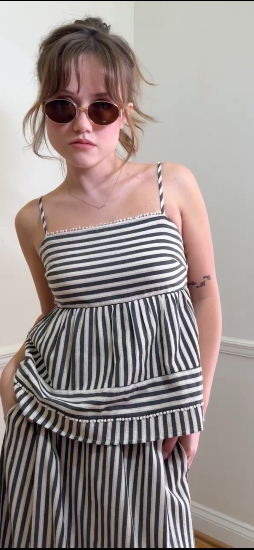 Striped Ruffle Trim Two-Piece Set