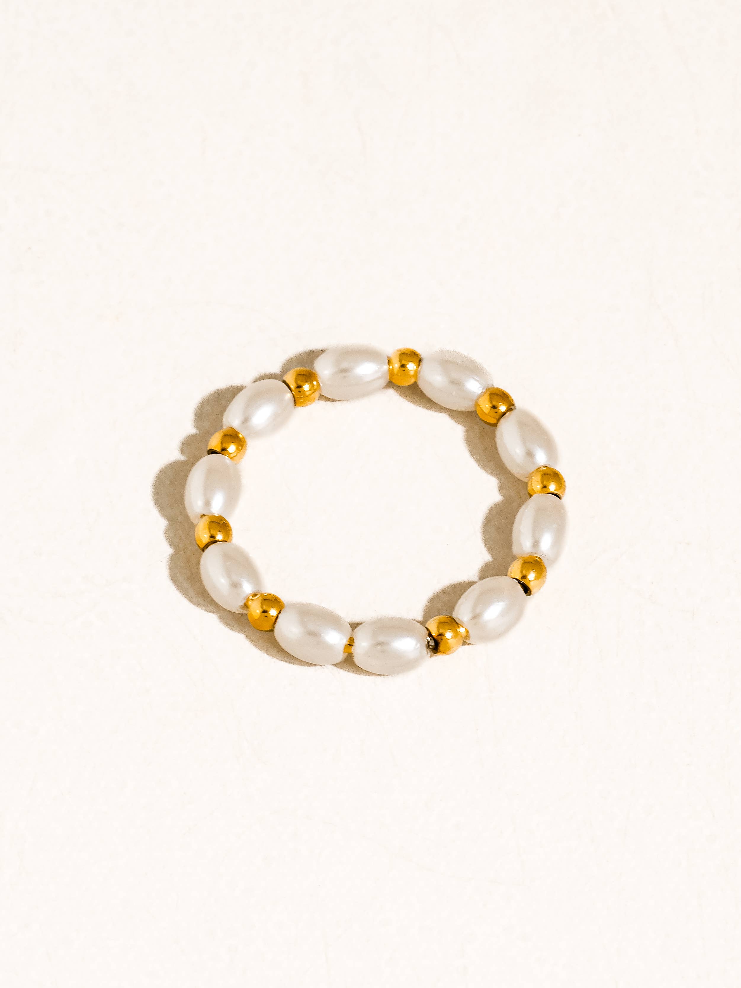 Saintes 18K Gold Non-Tarnish Pearl Beaded Ring