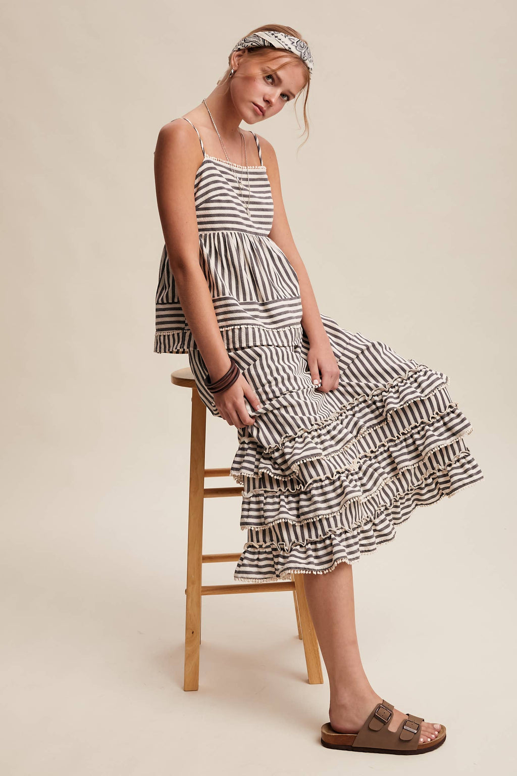 Striped Ruffle Trim Two-Piece Set