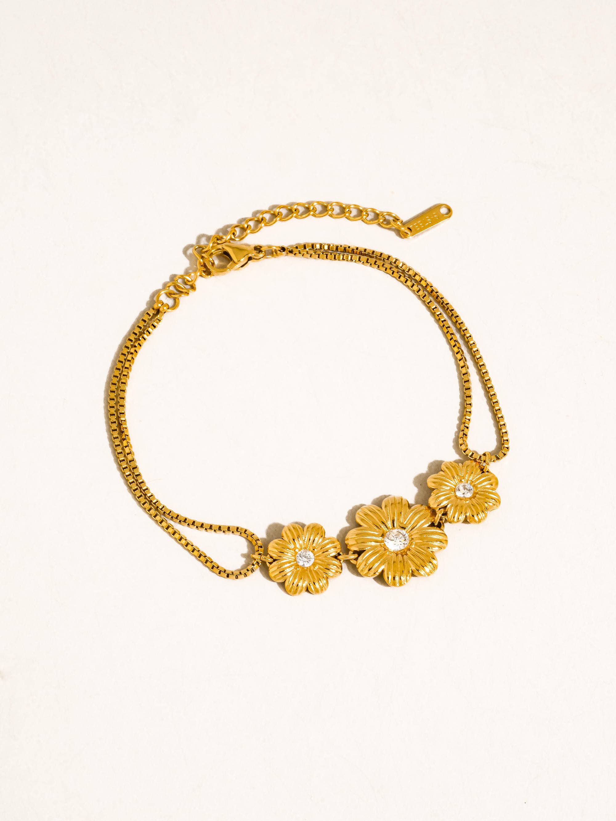 Camellia 18K Gold Non-Tarnish CZ Flower Chain Bracelet