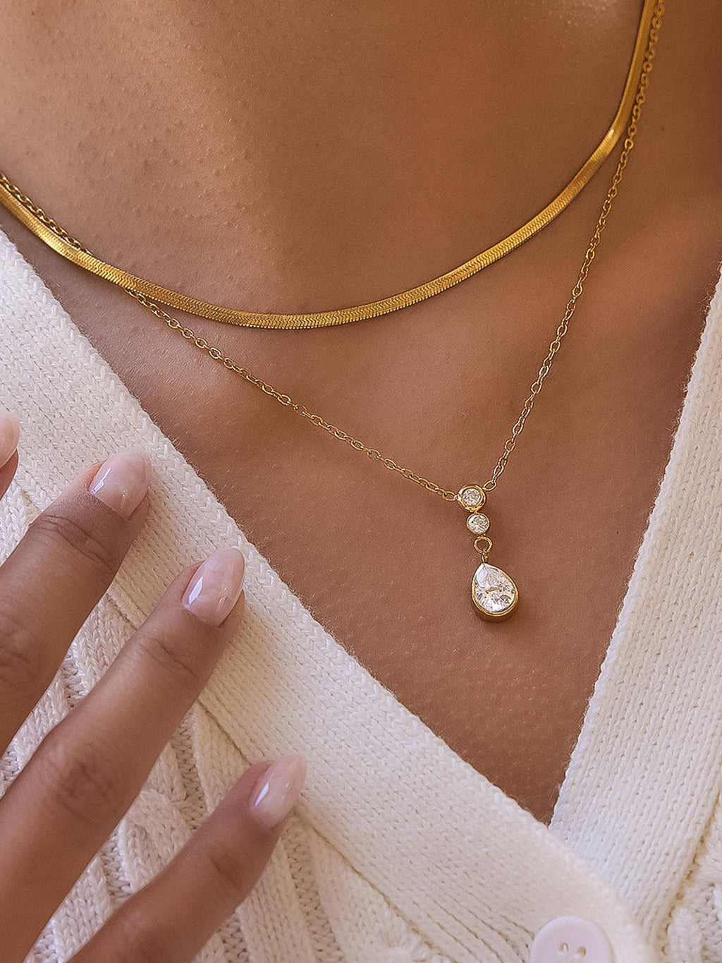 Dorielle 18K Gold Non-Tarnish Layered Teardrop Necklace