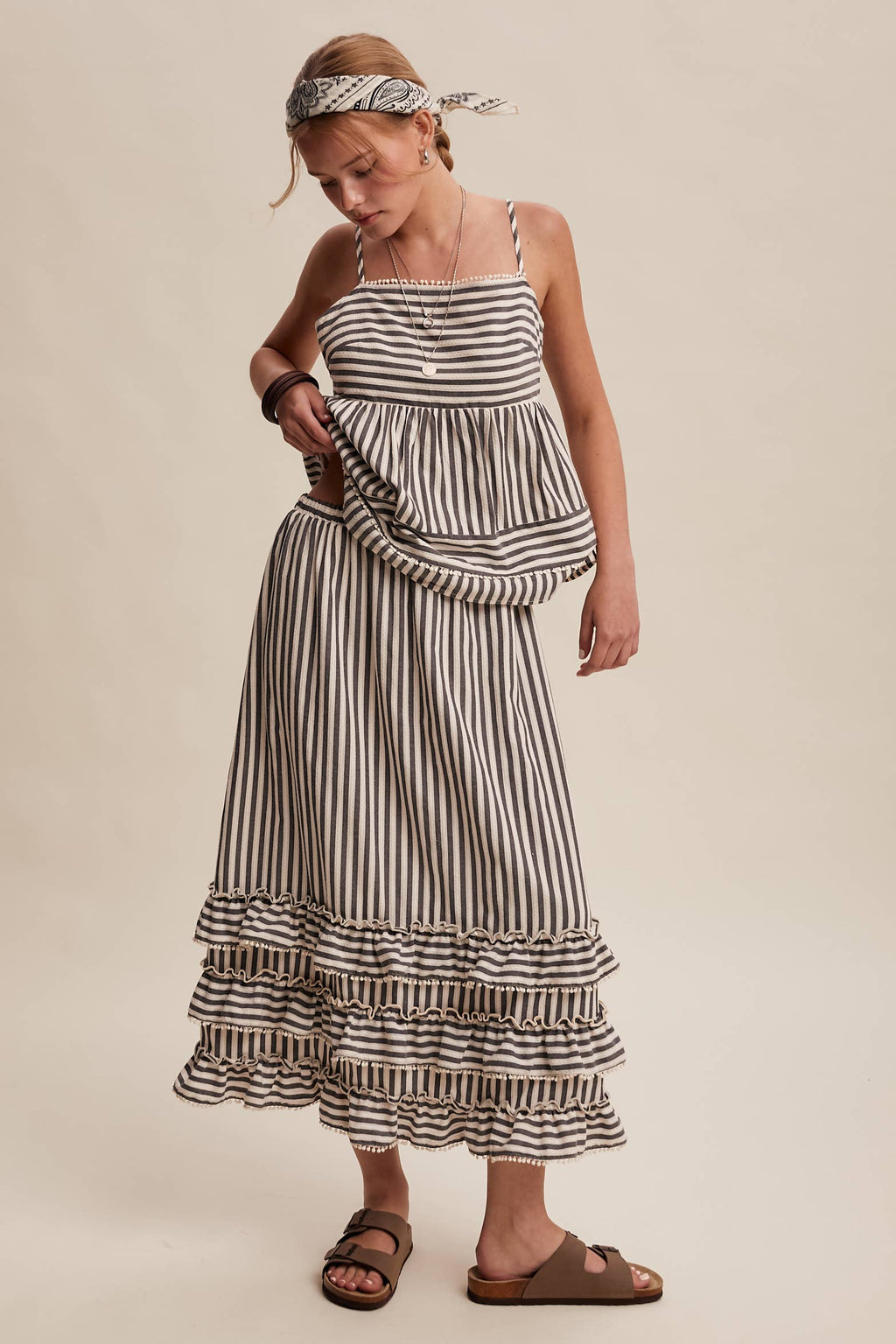 Striped Ruffle Trim Two-Piece Set