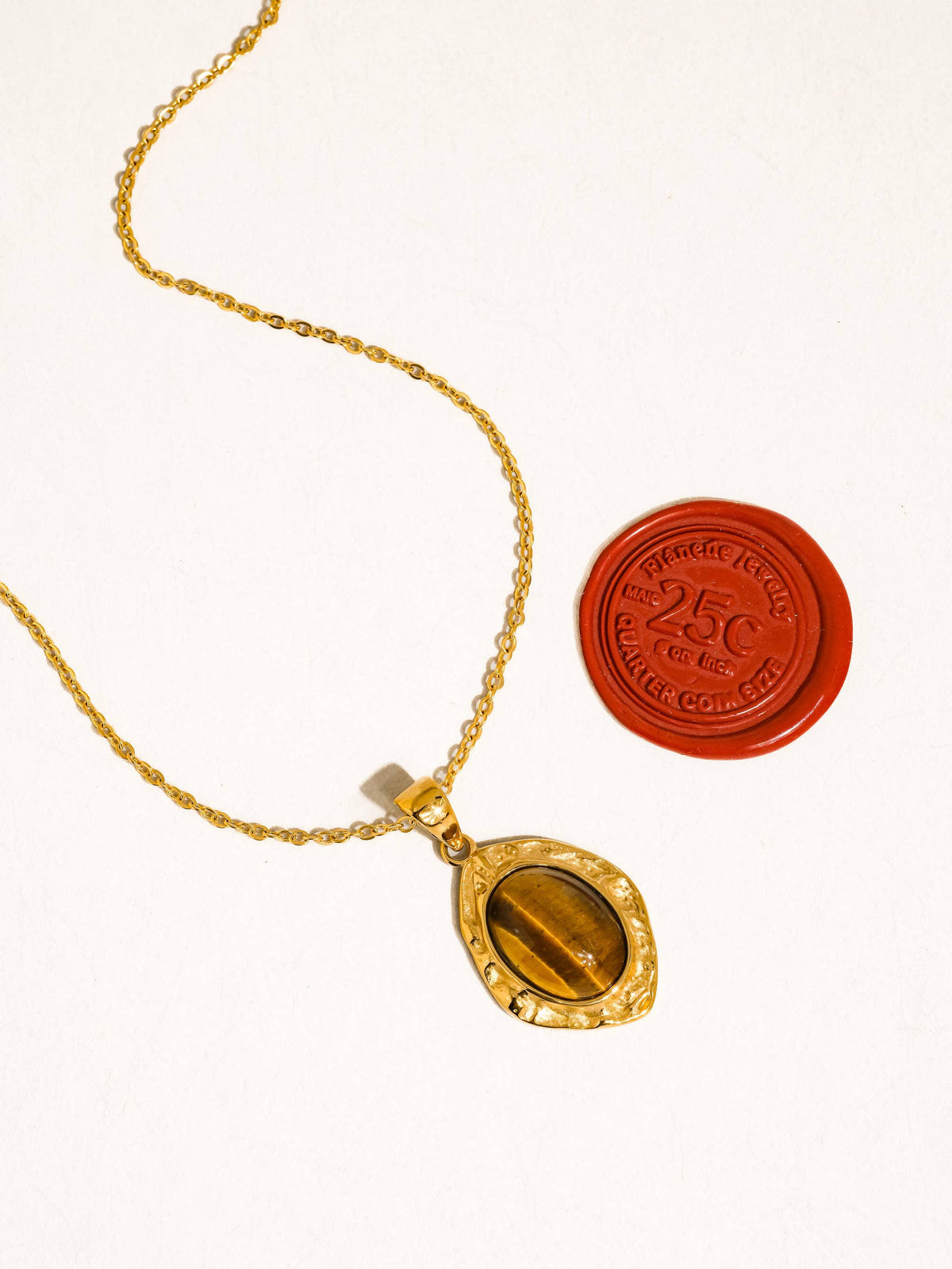 Elouise 18K Gold Non-Tarnish Oval Stone Pendant Necklace