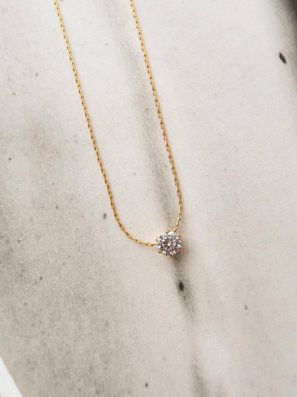 18K Non-Tarnish Petite Round CZ Necklace