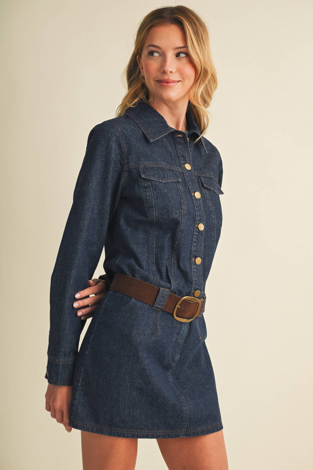 DENIM LONG SLEEVE DRESS