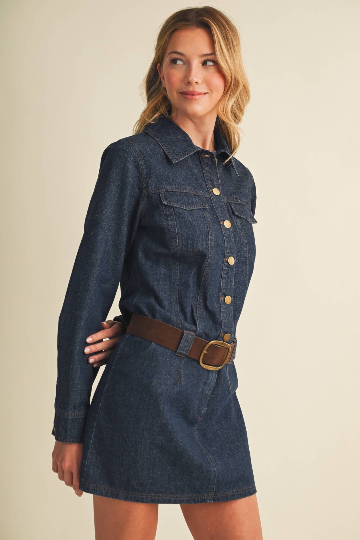DENIM LONG SLEEVE DRESS