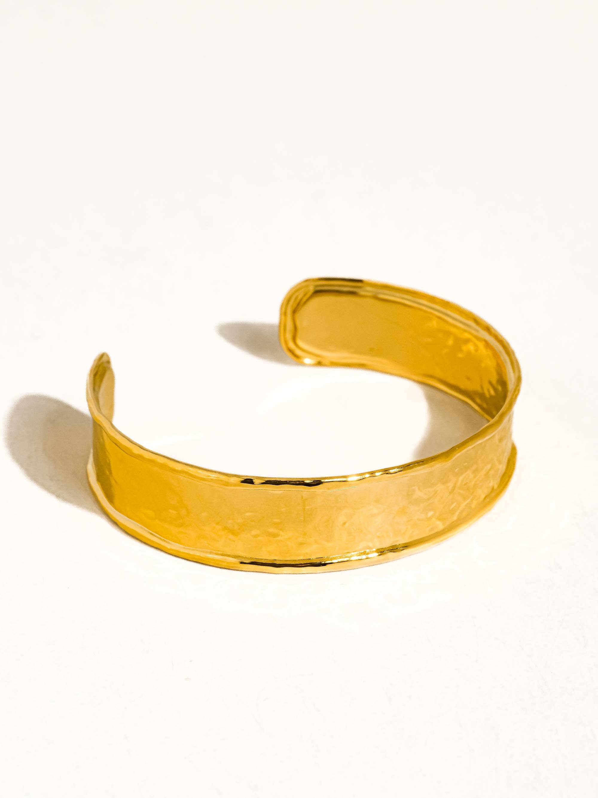 18K Gold Non-Tarnish Hammered Cuff Bracelet
