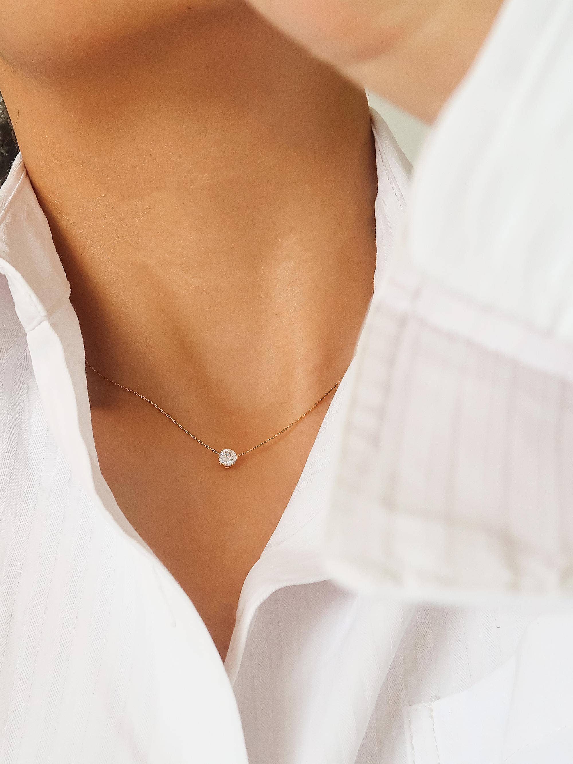 18K Non-Tarnish Petite Round CZ Necklace