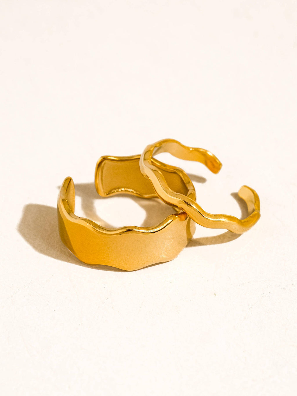 18K Gold Non-Tarnish Wave Open Rings