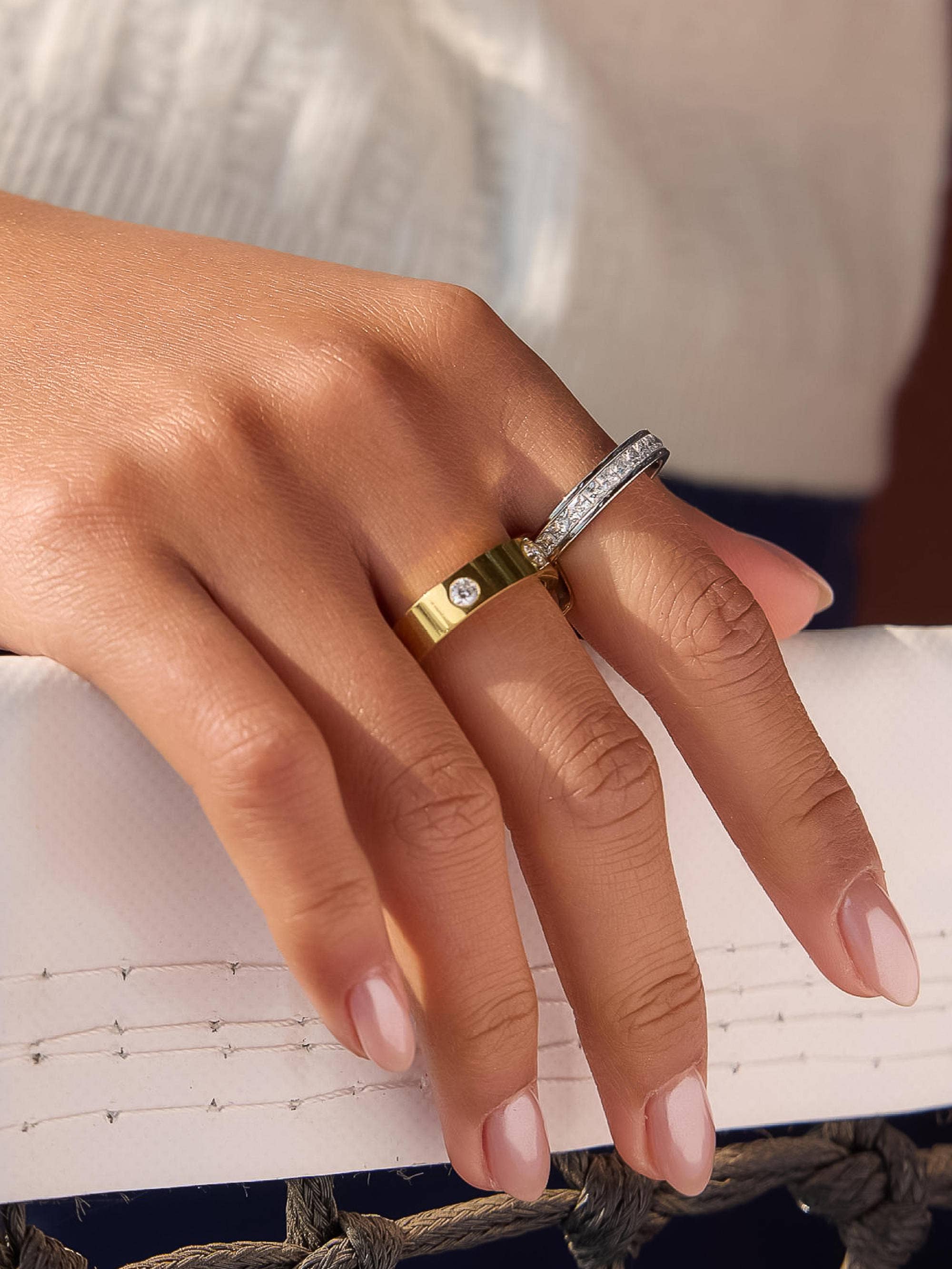 Greyson 18K Gold Non-Tarnish Two-Tone Crystal Band Ring