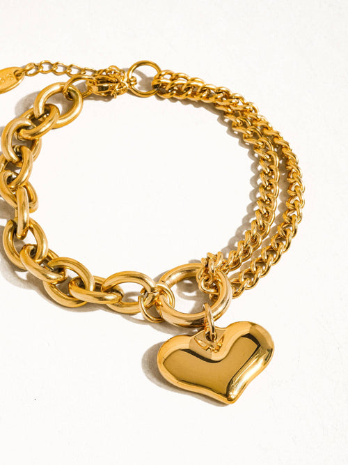 Collectique 18K Gold Non-Tarnish Heart Chain Bracelet Bracelets Flânerie by MAIQ Yellow Gold Collectique Yellow Gold Flânerie by MAIQ Bracelets 18K Gold Non-Tarnish Heart Chain Bracelet