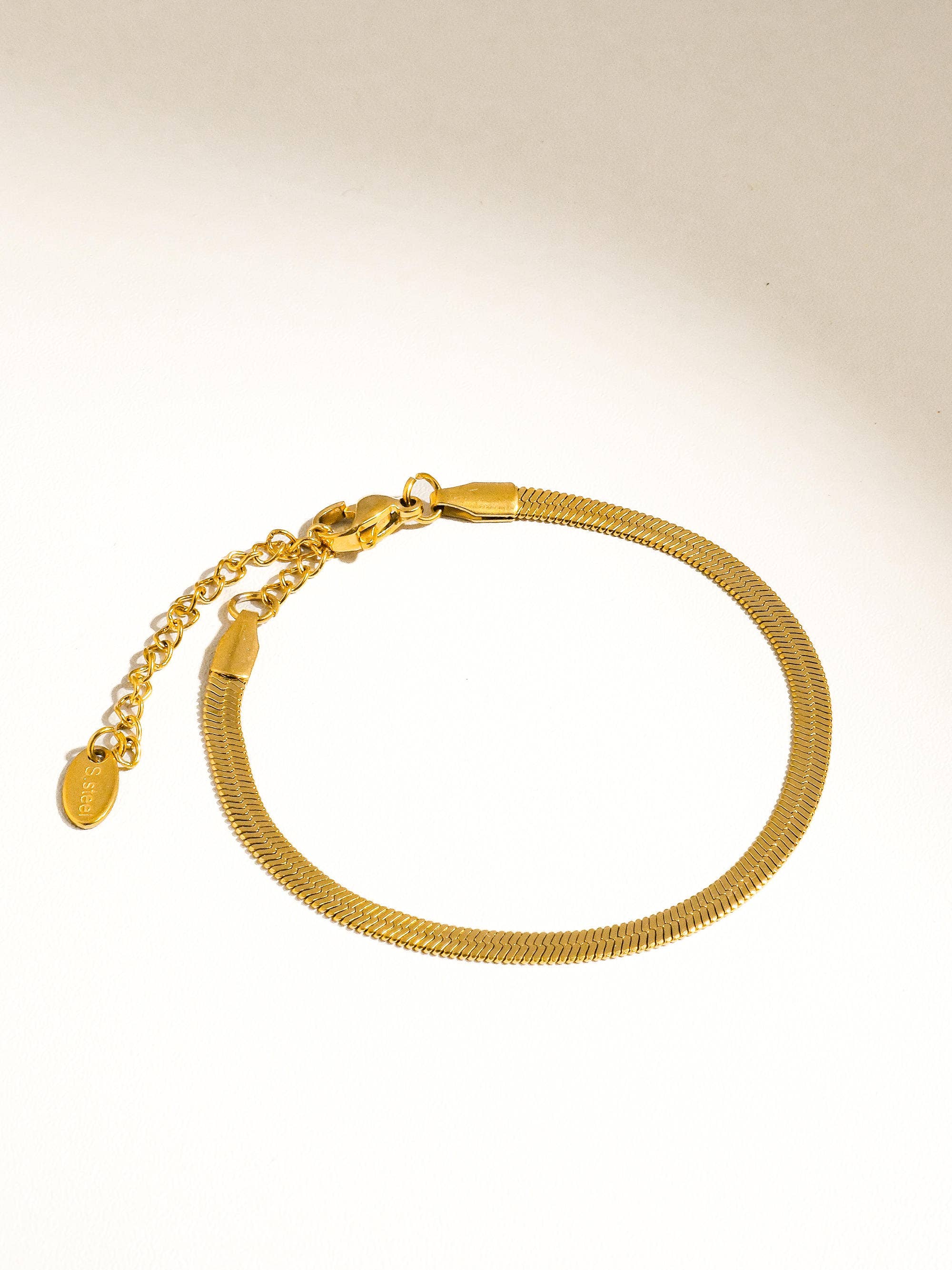 Collectique 18K Gold Non-Tarnish Flat Snake Chain Necklace & Bracelet Bracelets Flânerie by MAIQ Yellow Gold / Sylvie Necklace Collectique Yellow Gold / Sylvie Necklace Flânerie by MAIQ Bracelets 18K Gold Non-Tarnish Flat Snake Chain Necklace & Bracelet