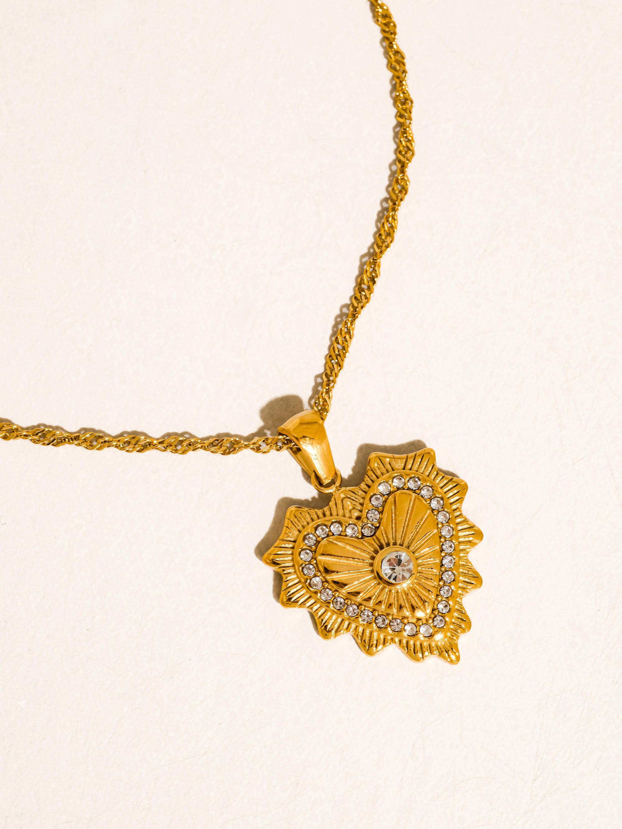 Valea 18K Gold Non-Tarnish CZ Heart Pendant Necklace