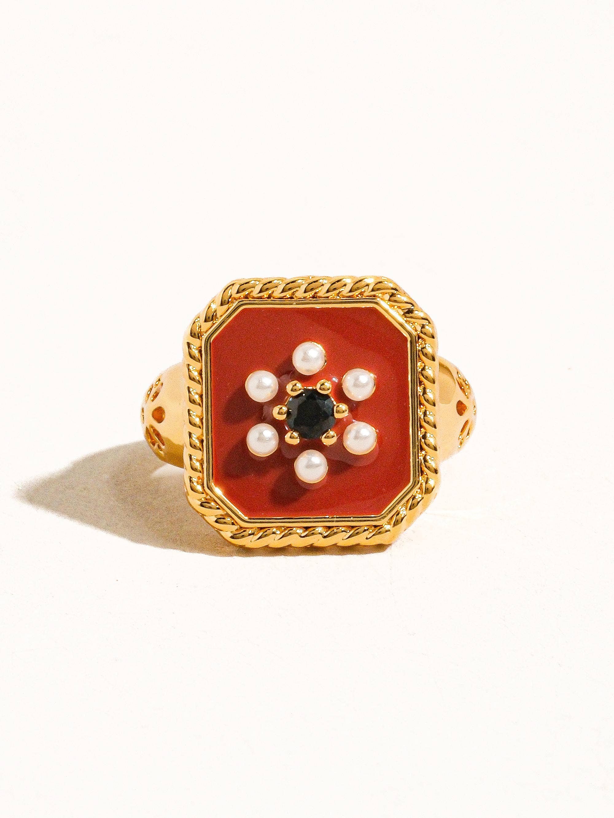 18K Gold Red Enamel Vintage Adjustable Ring