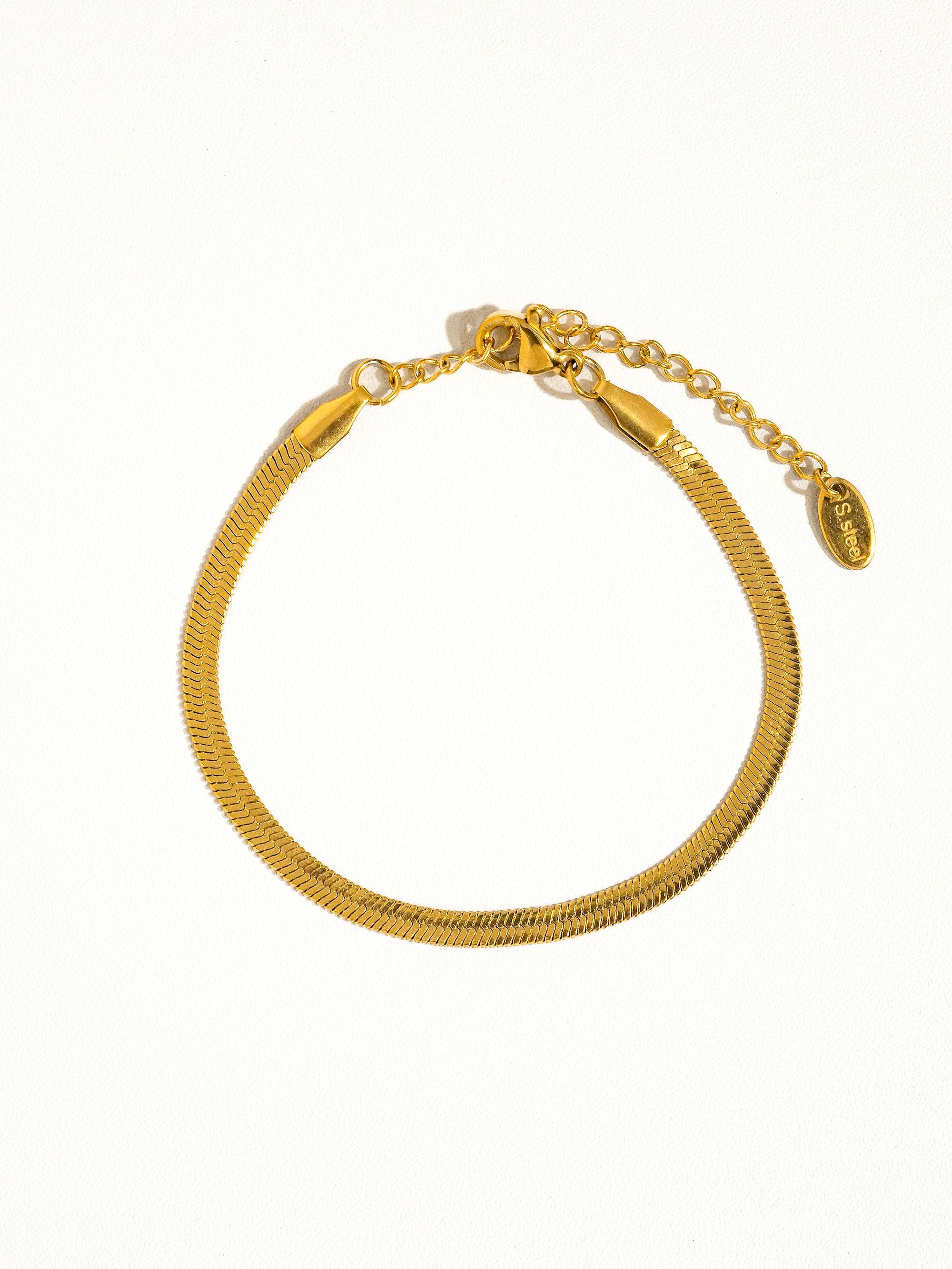 Collectique 18K Gold Non-Tarnish Flat Snake Chain Necklace & Bracelet Bracelets Flânerie by MAIQ Yellow Gold / Sylvie Necklace Collectique Yellow Gold / Sylvie Necklace Flânerie by MAIQ Bracelets 18K Gold Non-Tarnish Flat Snake Chain Necklace & Bracelet