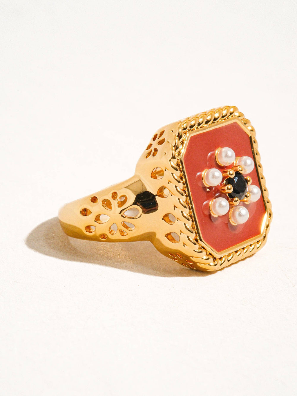 18K Gold Red Enamel Vintage Adjustable Ring