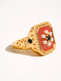 18K Gold Red Enamel Vintage Adjustable Ring