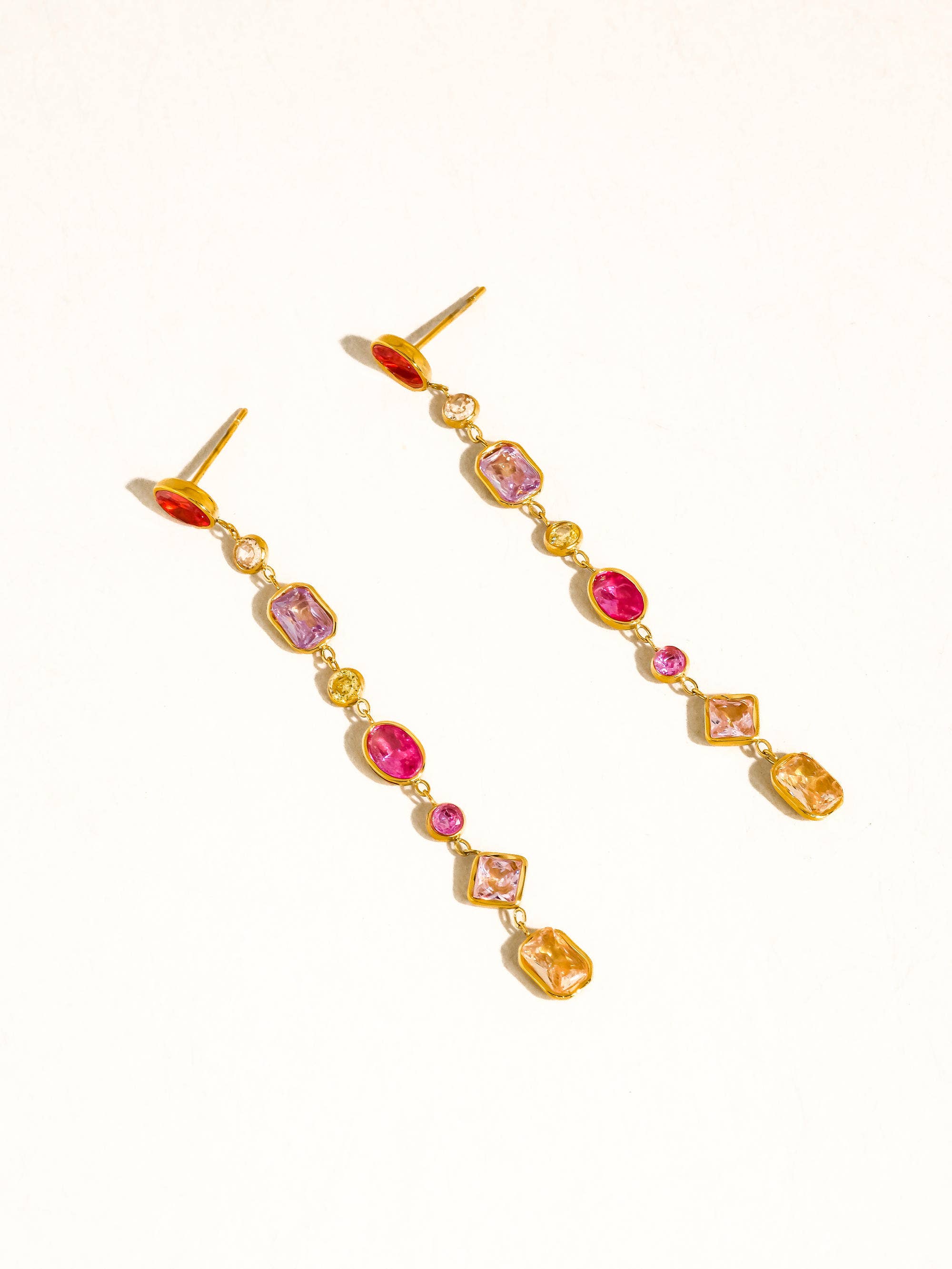 Islaine 18K Gold Non-Tarnish Multicolor CZ Drop Earrings