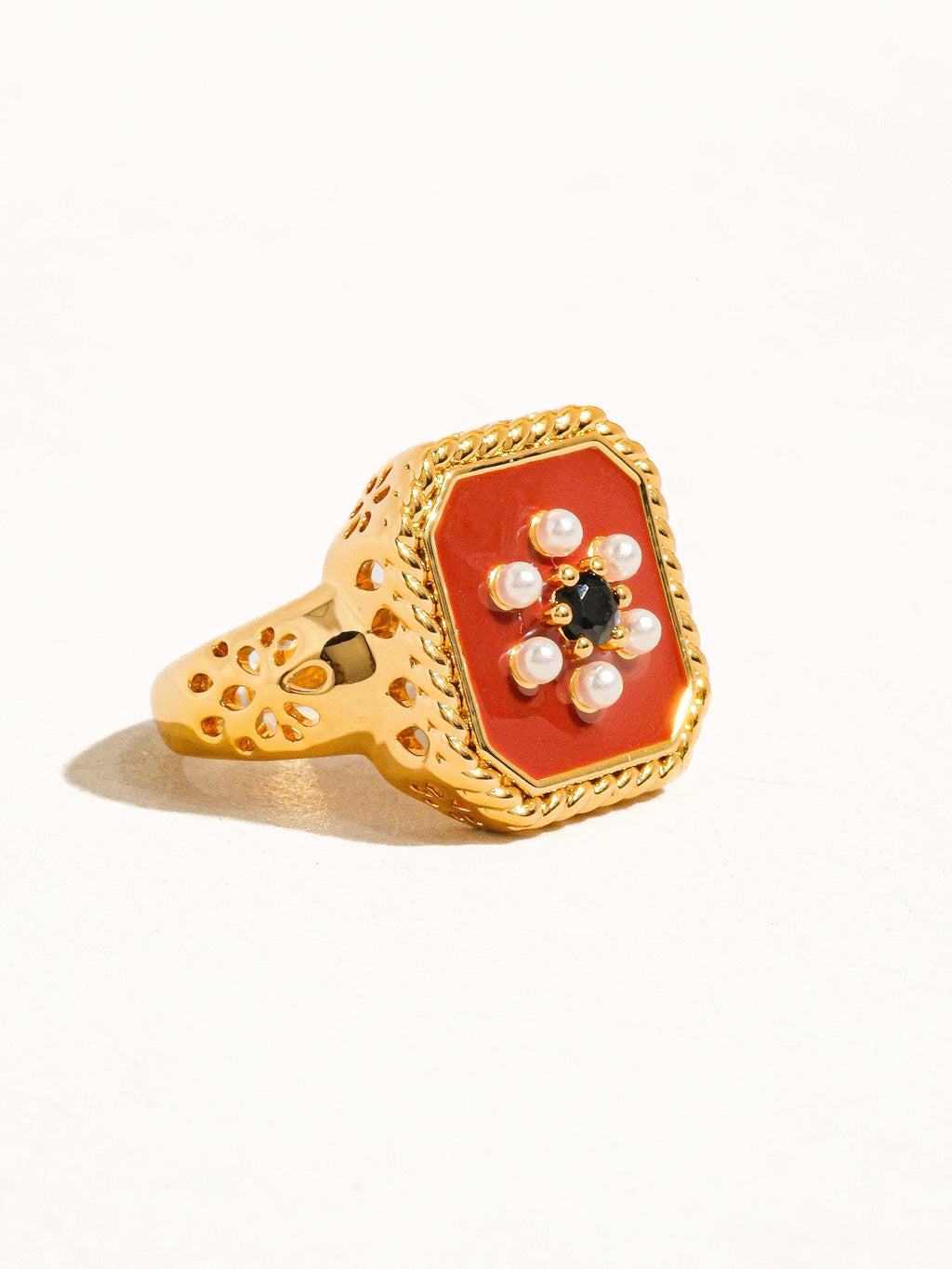 18K Gold Red Enamel Vintage Adjustable Ring