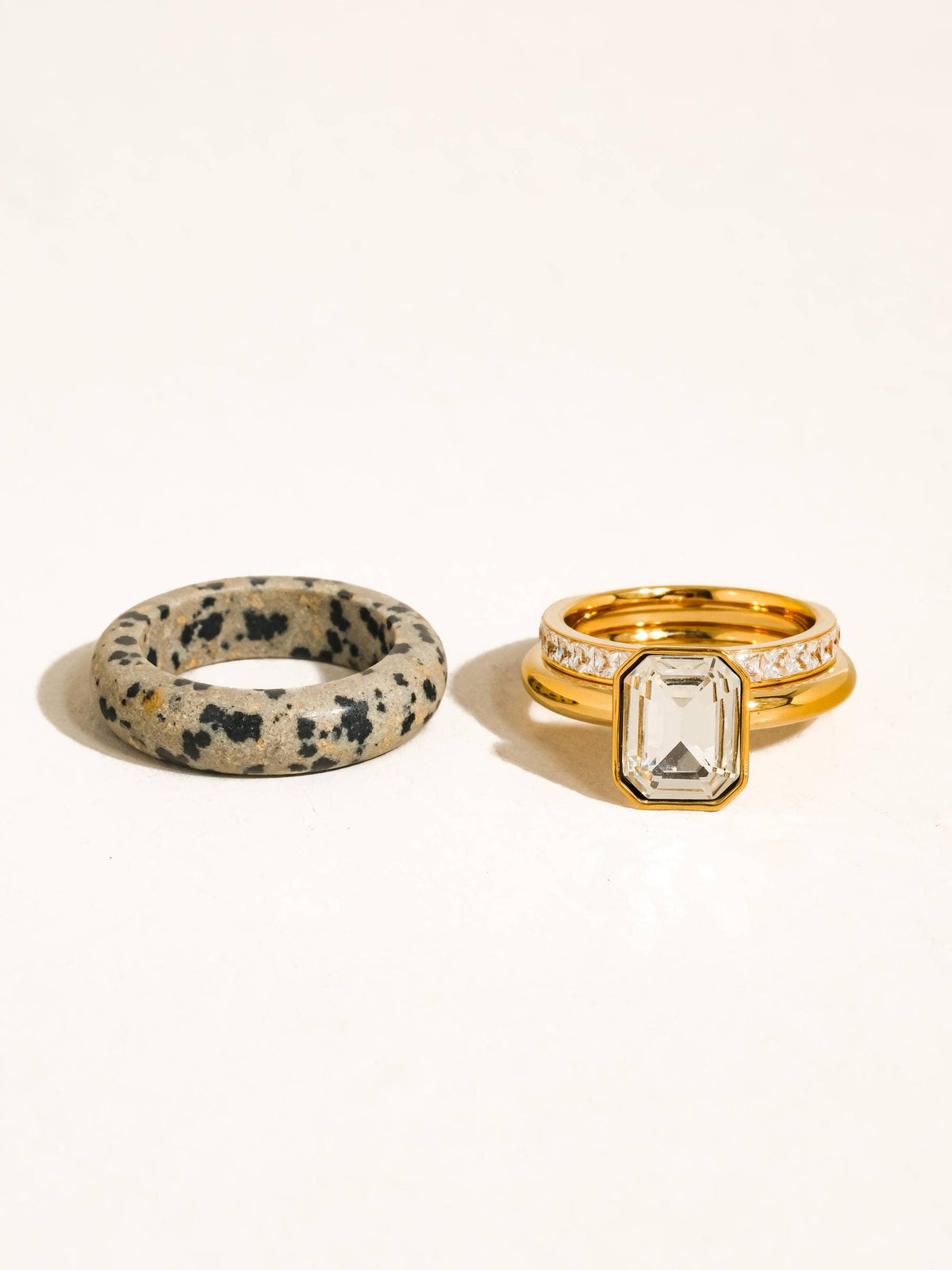 Stone 18K Gold Non-Tarnish Dalmatian Stone Mixed Ring Set